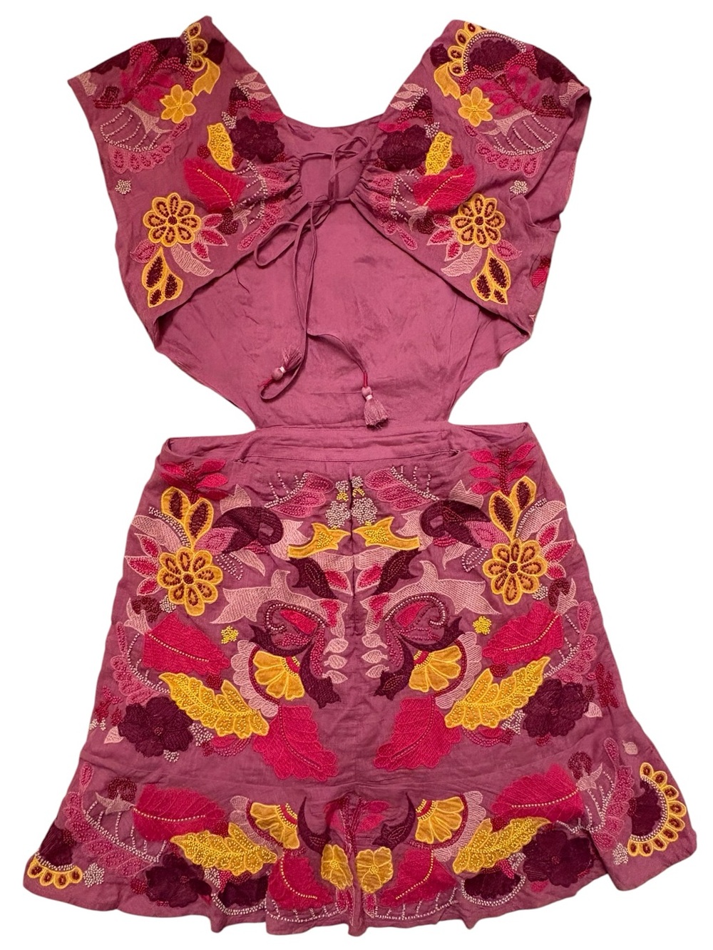 Anthropologie Maeve Pink Floral Embroidered Beaded Cutout Mini Dress Womens 10 - Picture 9 of 16